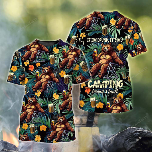 Camping Drunk Bear T-Shirt For Men & Women