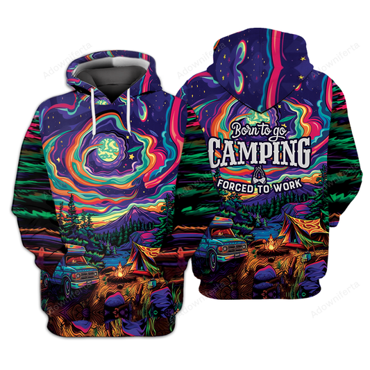 Born To Go Camping Forced To Work Hippie All Over Print Shirt
